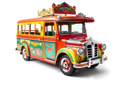 Colorful Vintage Bus Model Pack for Games and Animation Low-poly 3D model
