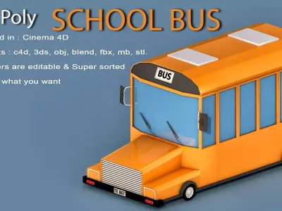 Cartoon School Bus Low-poly 3D model
