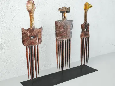 Old Ivory Coast Hair Combs 3D model