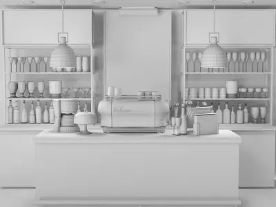 Restaurant coffee bar with marble counter tops 3D model