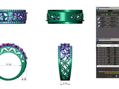 Engagement Band Butterfly Style Diamond With Marquise and Pear 3D print model