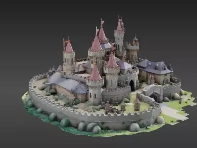 Modular Fantasy Castle 3D Model Kit Low-Poly Stylized Game Asset Low-poly 3D model