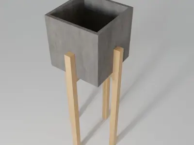 Plant pot with wooden legs 3D model
