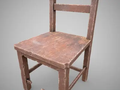 Old Wooden Chair-2 Low-poly 3D model