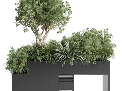 Metal Box Plants on Stand - collection of houseplants outdoor 83 3D model