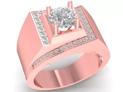 Modern Square Gemstone Ring for Men 2928 3D print model