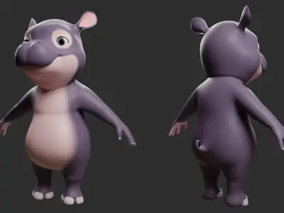 Hippo Cartoon Low-poly 3D model