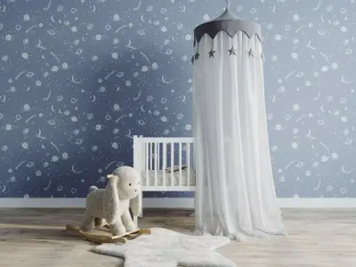 Kids bed with decor 3D model