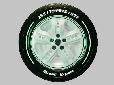 Car Wheel Gaming replaceable text Low-poly 3D model