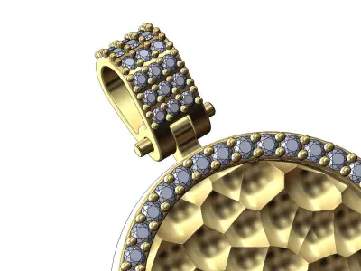 Hammered texture round pendant with bail 3D print model