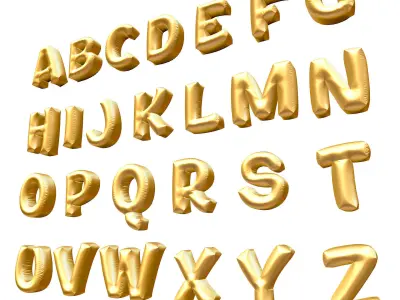 Golden Balloons Alphabet Letters High Poly 3D model