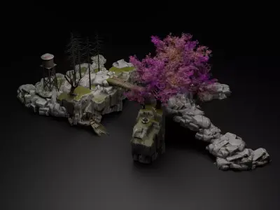 Wooden Bridge low poly 3d model  Low-poly 3D model