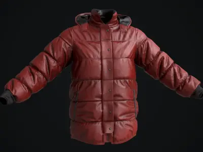 Red winter jacket Low-poly 3D model