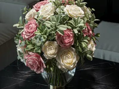 Flower Set 049 pink and white rose 3D model