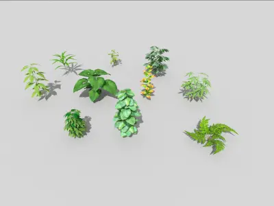 10 low poly ground plants pack Low-poly 3D model