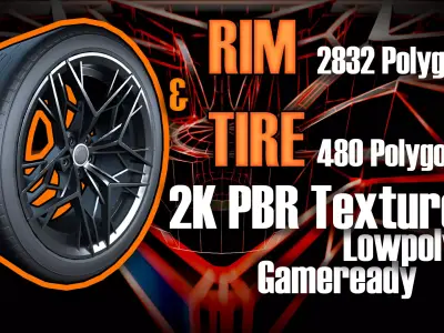 Awesome Rim and Tire 02 Low-poly 3D model