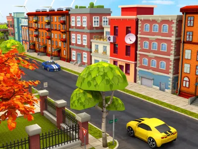 Cartoon City Street Scene 3D LowPoly Low-poly 3D model