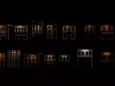 14 Low Poly Downtown Buildings Low-poly 3D model