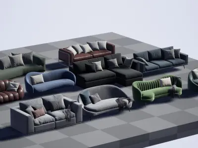 Sofa Collections of 10 unique models for Unreal Engine 4 Low-poly 3D model