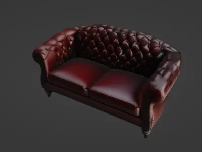 Luxurious Burgundy Chesterfield Sofa 3D Model 3D model