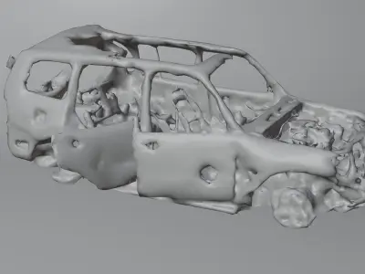 Destroyed and burnt civil car Photoscan PBR Game Ready Low-poly 3D model