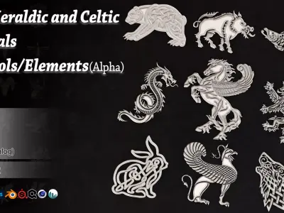 130 Heraldic and Celtic Animals Symbol Element V2 3D model