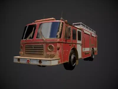 Low Poly Rusty Emergency Fire Truck Vehicle - Textured  Low-poly 3D model