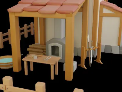 Low poly Blacksmith House Free low-poly 3D model