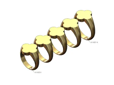 Simple clover shaped engravable signet ring US size 6to10 3D print model