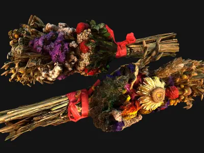 Flowers with Herbs Alchemist and Witch Set Low-poly 3D model