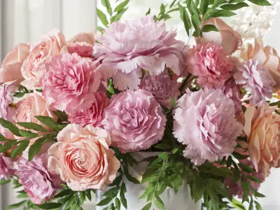 Flower Set 062 Pink bouquet carnation rose peony 3D model