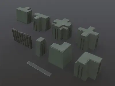 Modular Outpost Walls PBR Low-poly 3D model