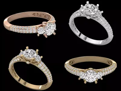 Luxury Three Stone Pave Solitaire Diamond Ring CAD Design 3D print model