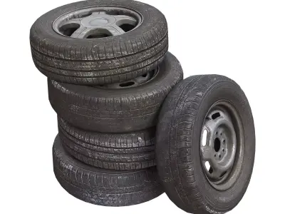 Old wheels for car PBR 3D model