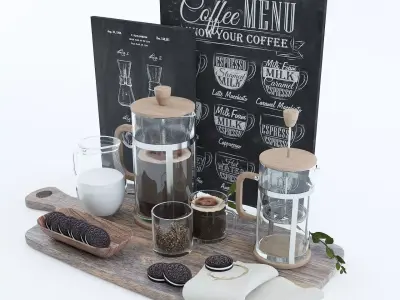 French Press and Coffee Set 3D model