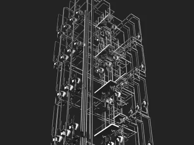 Plumbing and piping in building power plant 3D model