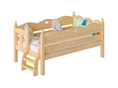 Childrens bed with removable sides Cradle made of solid beech 3D model