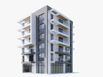 Modern residential building Low-poly 3D model