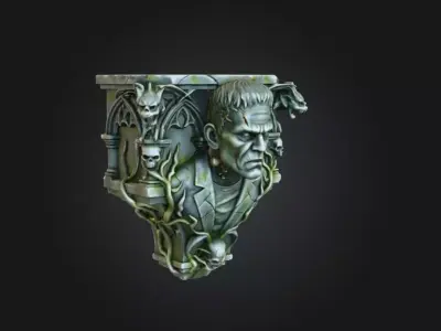 Frankenstein Gothic Wall Relief Low-poly 3D model