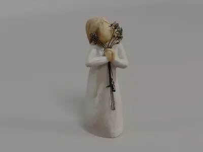 Wooden Flowergirl sculpture  Low-poly 3D model