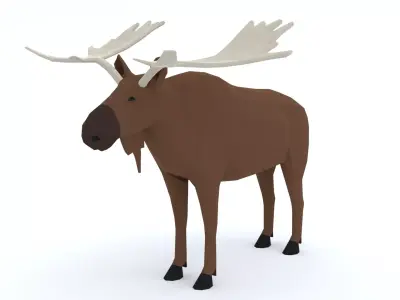 Low Poly Caretoon Moose Low-poly 3D model