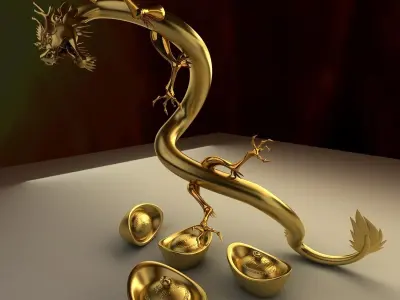 Chinese dragon and Chinese Gold Ingot 3D model