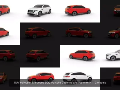 SUV collection Mercedes EQC Porsche Cayenne and Hammer H1 3D Model Pack