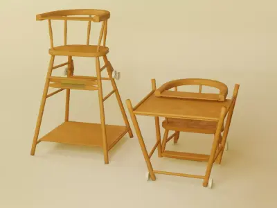 Wooden child chair Low-poly 3D model