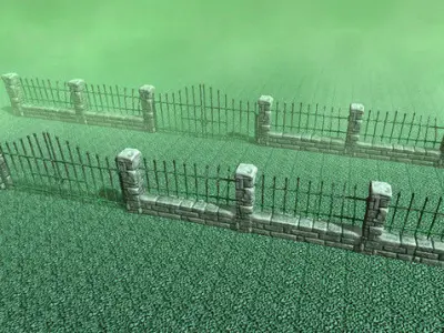 Stone Fence and Gates Low-poly 3D model