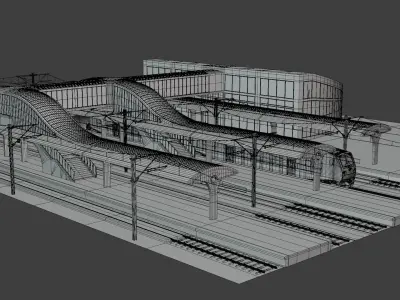Station with BiLevel train IV 3D model