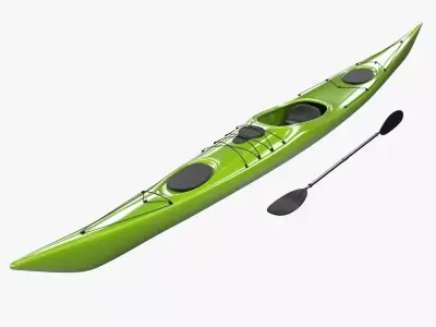 Kayak with paddles 3D model