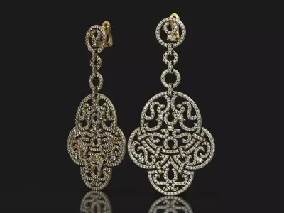 Luxury Designer Gold Round Diamond Earrings 3D print model