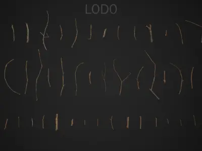 Oak And Tilia Twigs 4K Scanned Low-poly 3D model