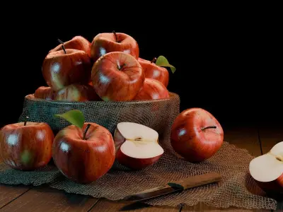 Apples Bowl and Knife 3D model